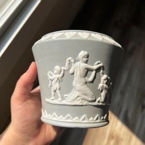 Vintage Gray Jasperware Cherub Planter